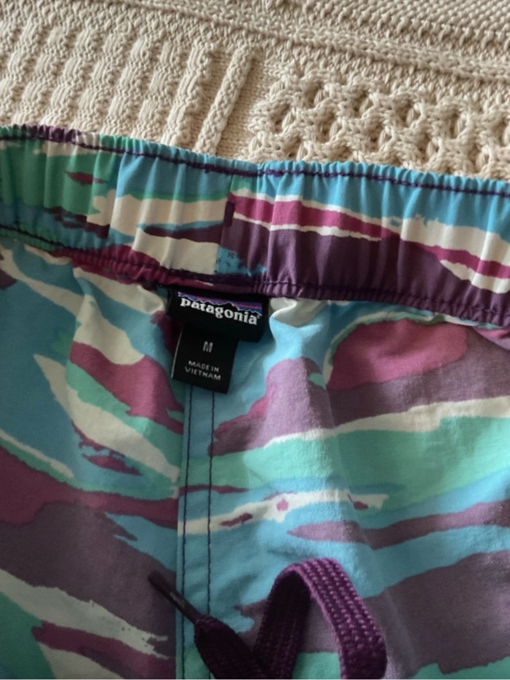 Patagonia Teal, Aqua & Purple Patterned Swim Trunks - Picture 3 of 5